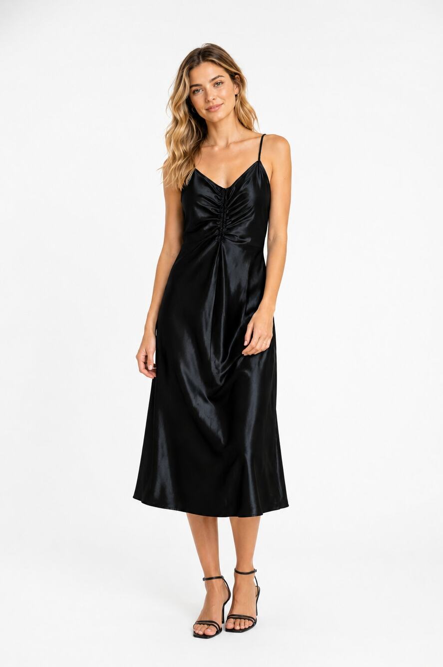 A New Day Ruched Satin Midi Slip Dress Size XXL Adjustable Dark Romantic